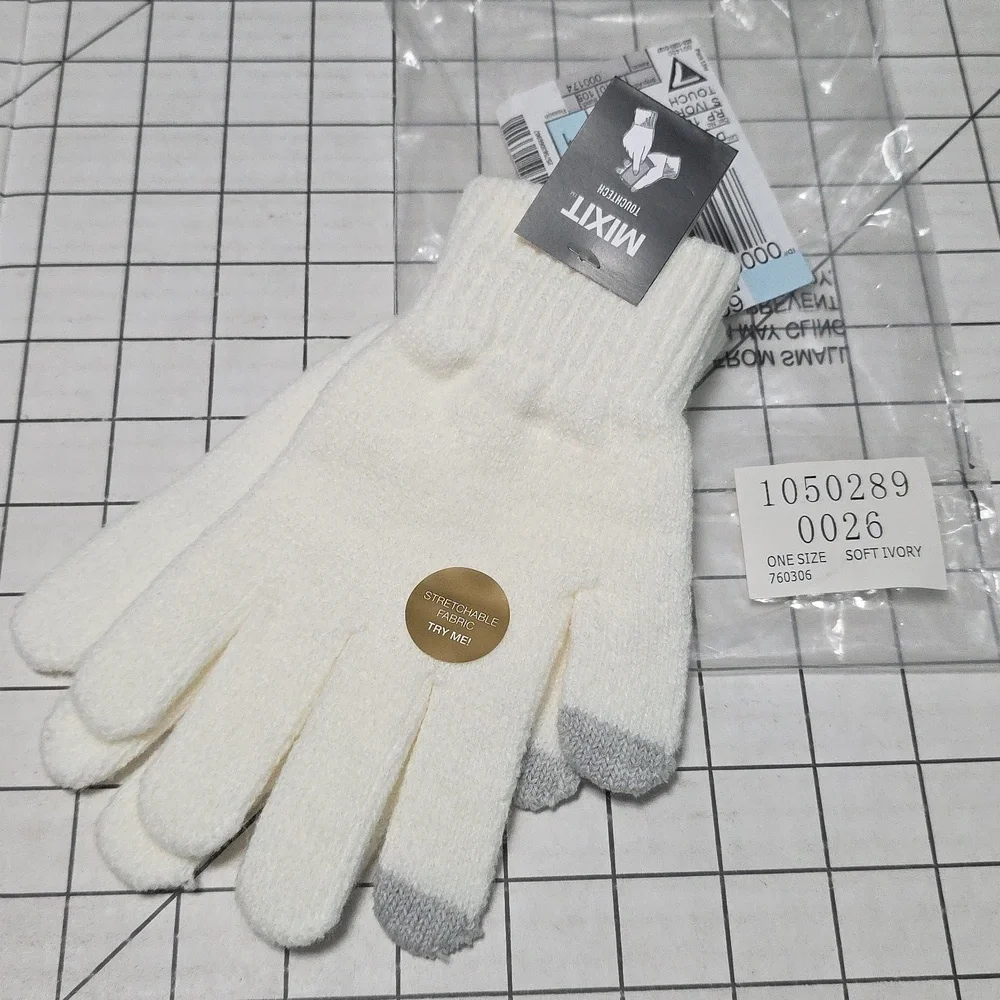 Mixit Ivory and Gray Touch-Tech Gloves, NWT